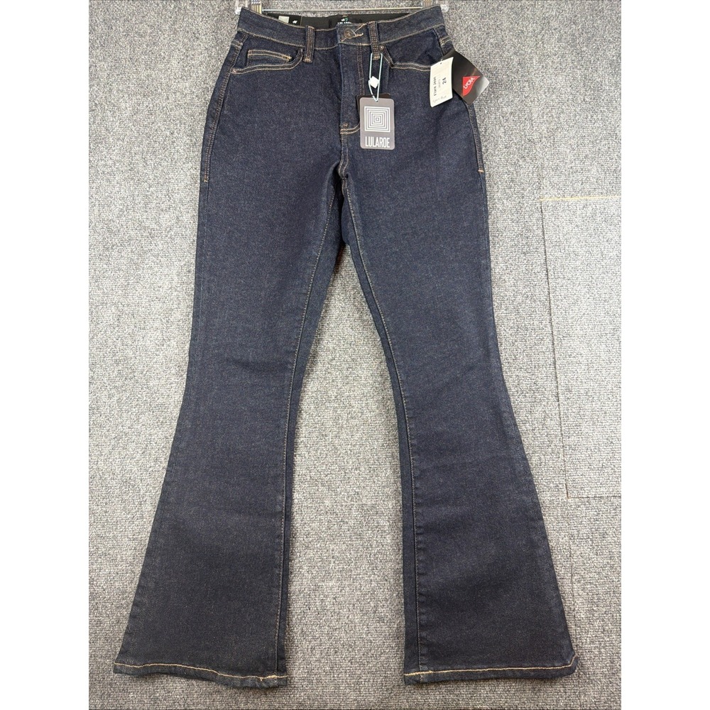 LuLaRoe Flare Jeans High Rise Dark Wash Space Blue Denim Size 24 Womens NEW - Picture 1 of 11